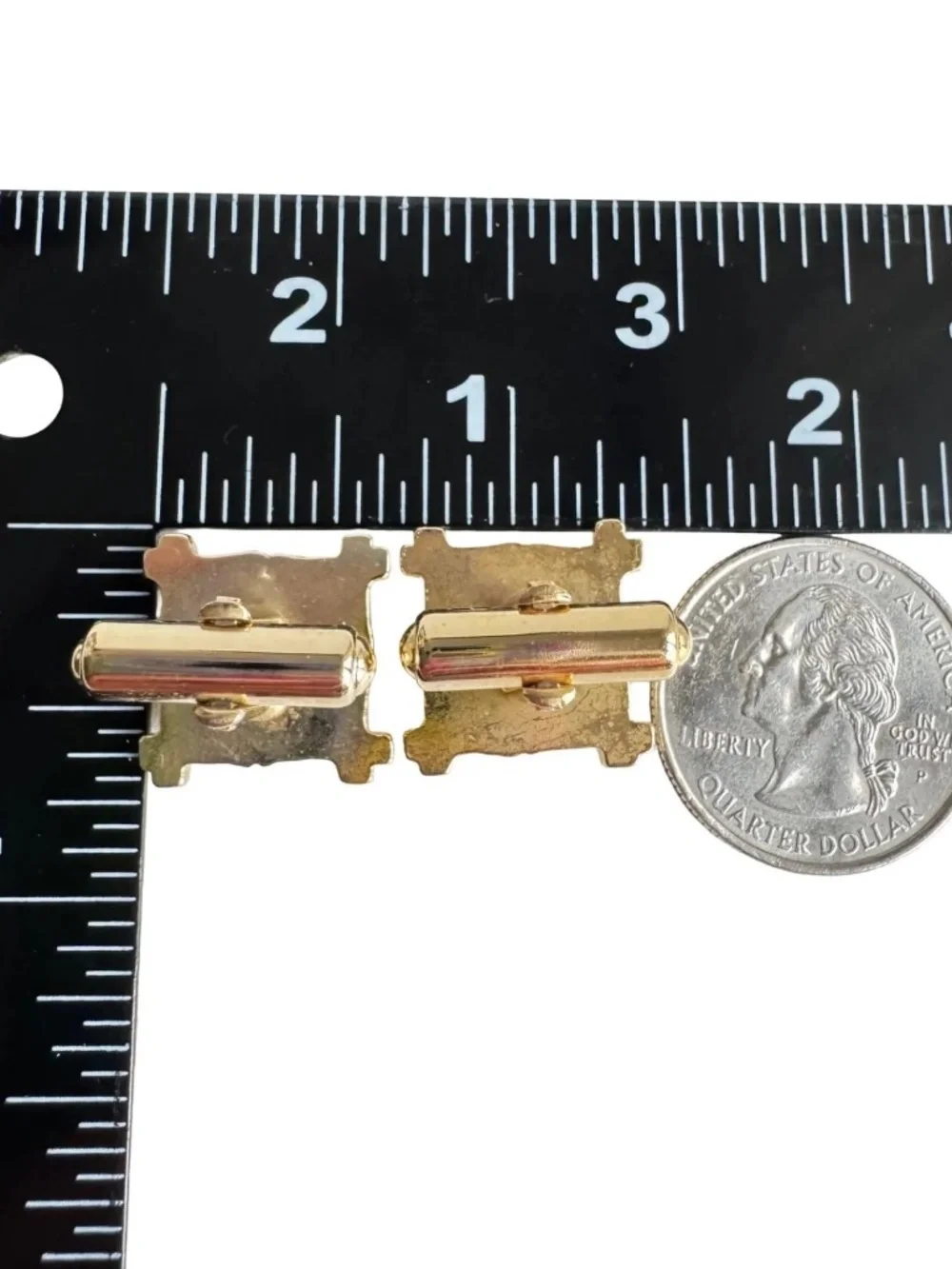 Vintage Red Square Cufflinks Gold Tone Bamboo Style Frame Statement Accessory